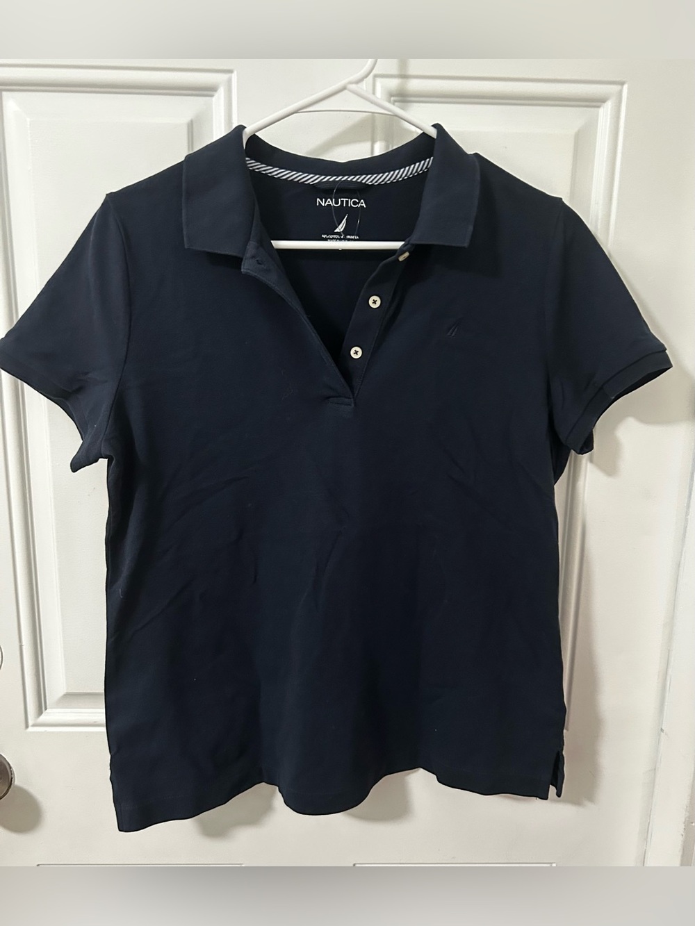 Nautica Dark Navy Short Sleeve 3 Button Pique Polo Shirt Size: L